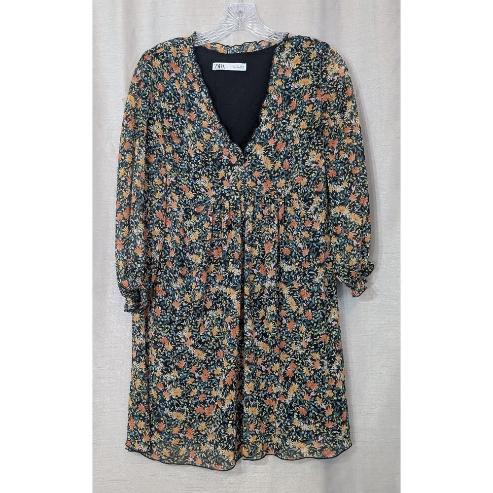 Zara Black Orange Floral Autumn Print Dress Size Small Hippie Whimsygoth Boho